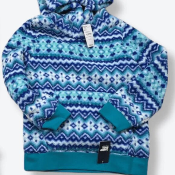 Lands' End Sherpa Pullover Hoodie Spade Blue Chevron Size Small (6-7) NWT - Picture 2 of 2